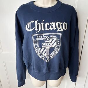 Abercrombie & Fitch Chicago Windy City Graphic Crewneck Sweatshirt Navy Blue Siz